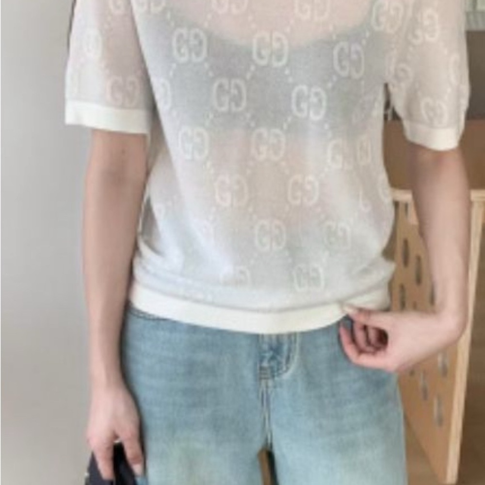 Gucci White Sheer Logo Top